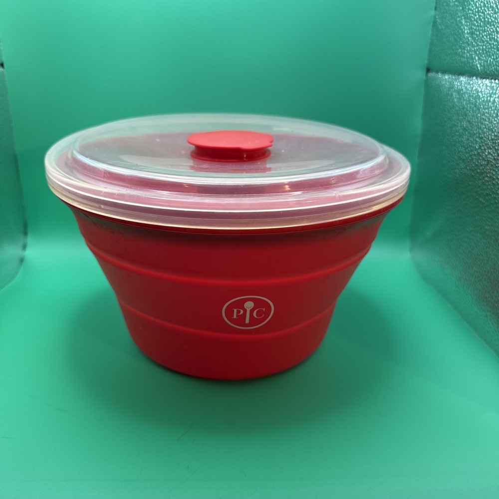 Pampered Chef 1457 Family Size Microwave Popcorn Maker Red Silicone Collapsible